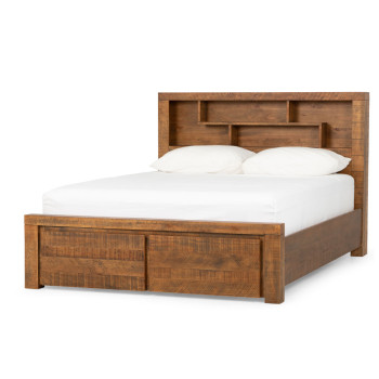 Prima Queen Bed Frame with Drawers, Pine