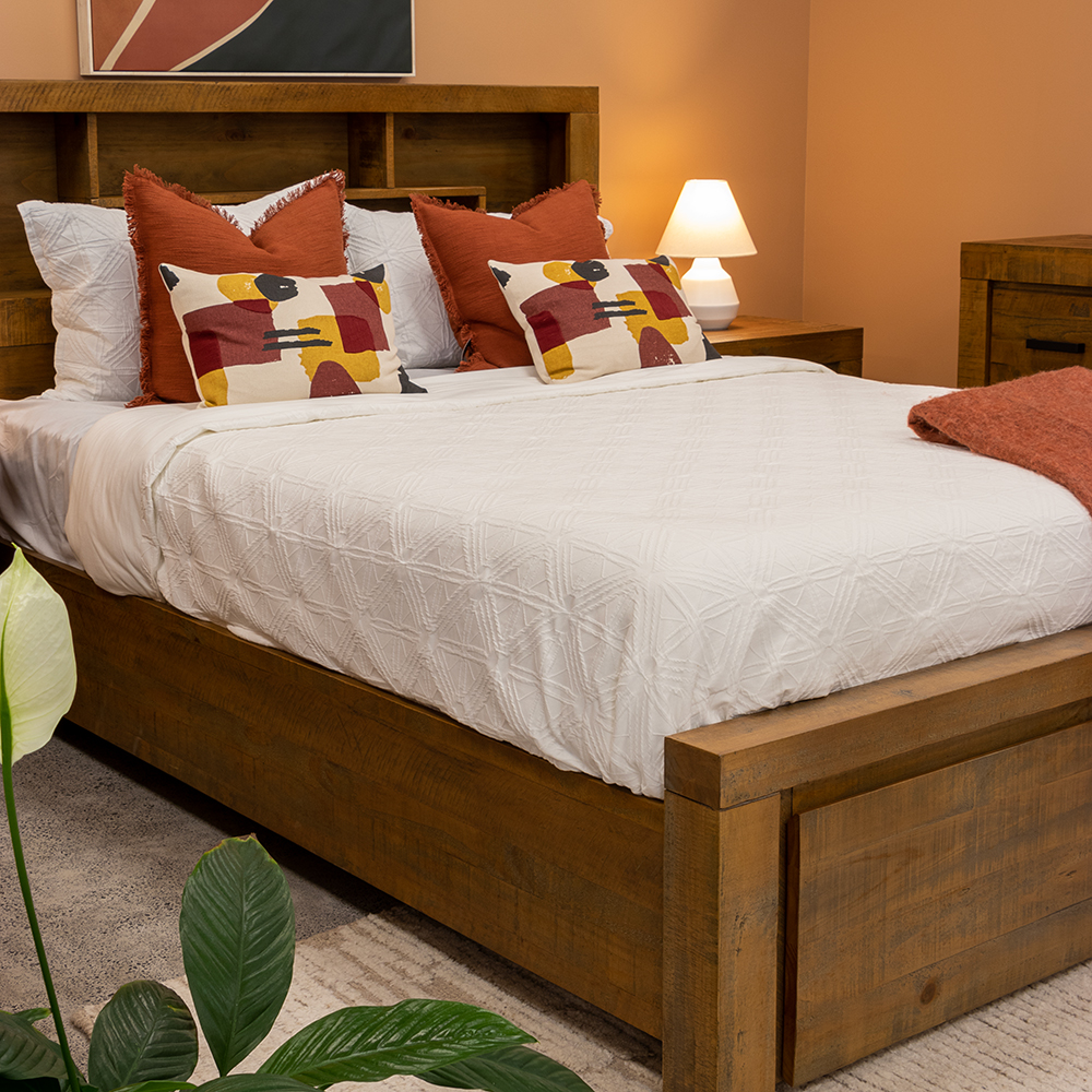 Prima Queen Bed Frame with Drawers, Pine