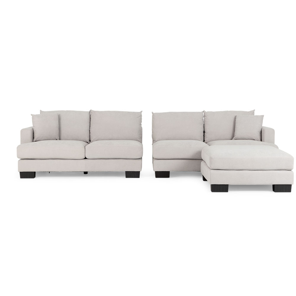 Tasman Modular 5 Seater Sofa With Ottoman, Light Grey